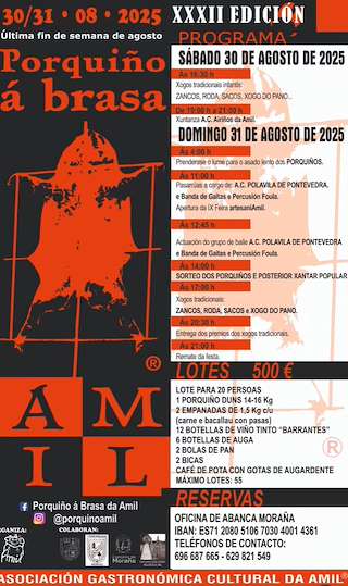 Fechas, información, programa, cartel, imágenes, mapa y ubicación de XXXII Festa do Porquiño á Brasa da Amil  en  Moraña