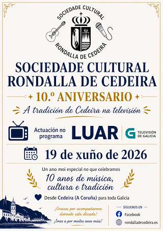 Fechas, información, programa, cartel, imágenes, mapa y ubicación de 10 Aniversario Sociedade Cultural Rondalla de Cedeira (2026)