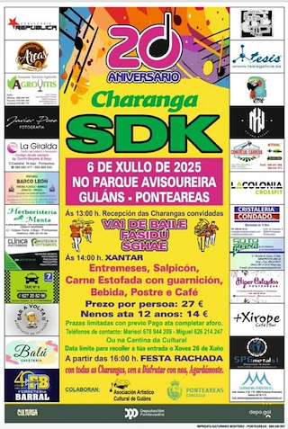 Fechas, información, programa, cartel, imágenes, mapa y ubicación de 20 Aniversario Charanga SDK   en  Ponteareas