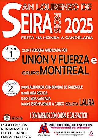 Fechas, información, programa, cartel, imágenes, mapa y ubicación de A Candelaria de San Lourenzo de Seira  en  Rois