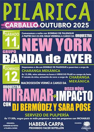 Fechas, información, programa, cartel, imágenes, mapa y ubicación de A Pilarica (2025)  en  Carballo