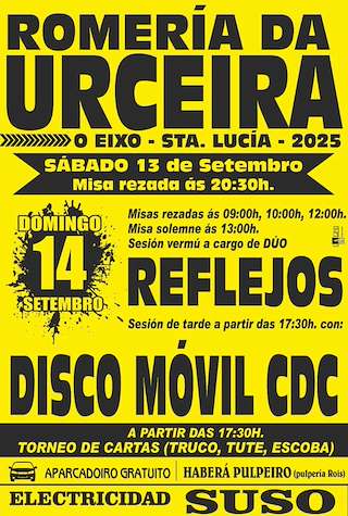 Fechas, información, programa, cartel, imágenes, mapa y ubicación de A Romaría da Urceira de Santa Lucía do Eixo  en  Santiago de Compostela