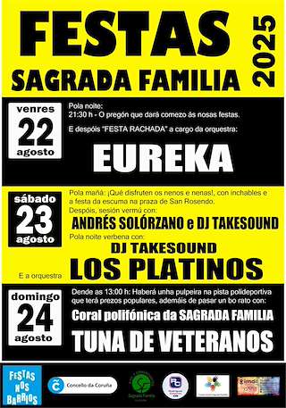 Fechas, información, programa, cartel, imágenes, mapa y ubicación de A Sagrada Familia en Festas  en  A Coruña