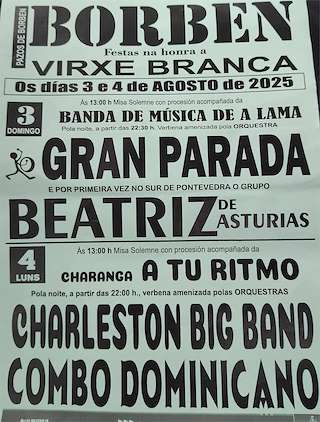 Fechas, información, programa, cartel, imágenes, mapa y ubicación de A Virxe Branca  en  Pazos de Borbén