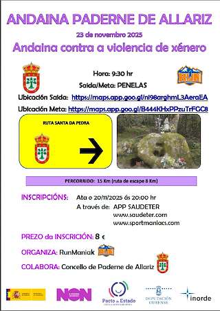 Fechas, información, programa, cartel, imágenes, mapa y ubicación de Andaina Contra a Violencia de Xénero (2025) en Paderne de Allariz