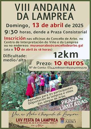 Fechas, información, programa, cartel, imágenes, mapa y ubicación de VIII Andaina da Lamprea  en  Arbo