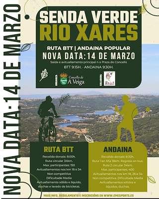 Fechas, información, programa, cartel, imágenes, mapa y ubicación de Andaina e BTT Senda Verde do Río Xares  en  A Veiga