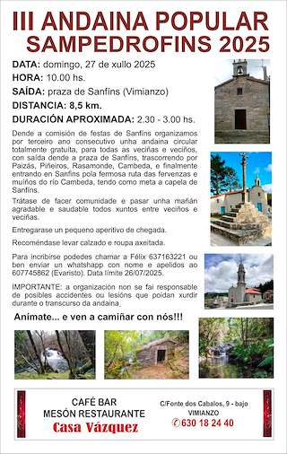 Fechas, información, programa, cartel, imágenes, mapa y ubicación de III Andaina Popular Sampedrofins  en  Vimianzo
