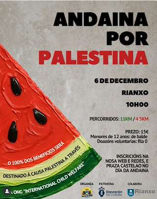 Fechas, información, programa, cartel, imágenes, mapa y ubicación de Andaina por Palestina  (2025)  en  Rianxo