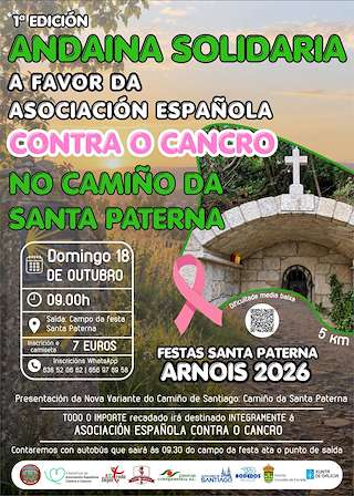 Fechas, información, programa, cartel, imágenes, mapa y ubicación de I Andaina Solidaria a Favor da Asociación Española Contra o Cancro (2026)  en  A Estrada