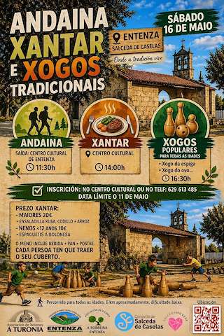 Fechas, información, programa, cartel, imágenes, mapa y ubicación de Andaina, Xantar e Xogos Tradicionais de Entenza (2026)  en  Salceda de Caselas