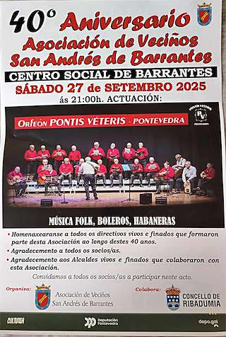 Fechas, información, programa, cartel, imágenes, mapa y ubicación de XL Aniversario Asociación de Veciños de San Andrés de Barrantes (2025)  en  Ribadumia