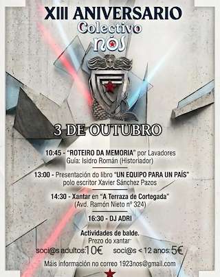 Fechas, información, programa, cartel, imágenes, mapa y ubicación de XIII Aniversario Colectivo Nós (2026)  en  Vigo