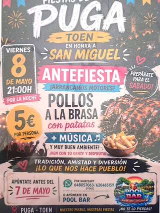 Fechas, información, programa, cartel, imágenes, mapa y ubicación de Antefiesta San Miguel de Puga (2026)  en  Toén