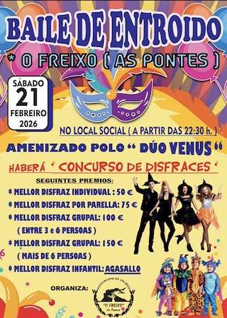 Fechas, información, programa, cartel, imágenes, mapa y ubicación de Baile de Carnaval de O Freixo  (2026)  en  As Pontes de García Rodríguez