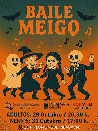 Fechas, información, programa, cartel, imágenes, mapa y ubicación de Baile Meigo de Halloween (2025)  en  Ribadavia