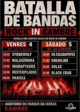 Fechas, información, programa, cartel, imágenes, mapa y ubicación de Batalla de Bandas - Rock In Cambre (2026)