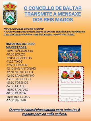 Fechas, información, programa, cartel, imágenes, mapa y ubicación de Cabalgata de Reyes (2026) en Baltar