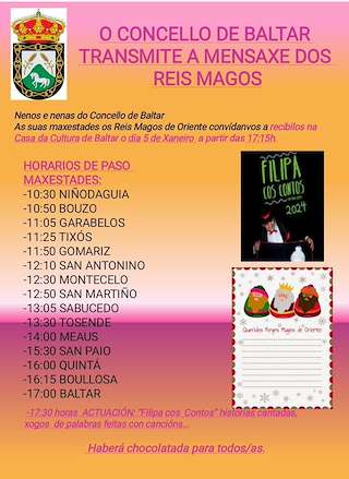 Fechas, información, programa, cartel, imágenes, mapa y ubicación de Cabalgata de Reis (2026)  en  Baltar