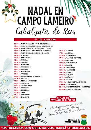 Fechas, información, programa, cartel, imágenes, mapa y ubicación de Cabalgata de Reis  en  Campo Lameiro