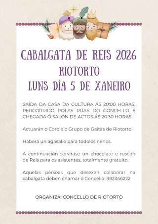 Fechas, información, programa, cartel, imágenes, mapa y ubicación de Cabalgata de Reyes (2026) en Riotorto