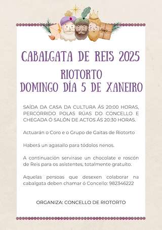 Fechas, información, programa, cartel, imágenes, mapa y ubicación de Cabalgata de Reis  (2026)  en  Riotorto