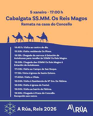 Fechas, información, programa, cartel, imágenes, mapa y ubicación de Cabalgata de Reyes (2026)  en  A Rúa