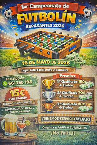 Fechas, información, programa, cartel, imágenes, mapa y ubicación de I Campeonato de Futbolín de Espasantes  (2026)  en  Pantón