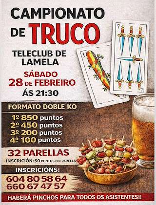 Fechas, información, programa, cartel, imágenes, mapa y ubicación de Campeonato de Truco de Lamela  (2026)  en  Silleda