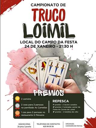 Fechas, información, programa, cartel, imágenes, mapa y ubicación de Campeonato de Truco de Loimil  (2026)  en  A Estrada