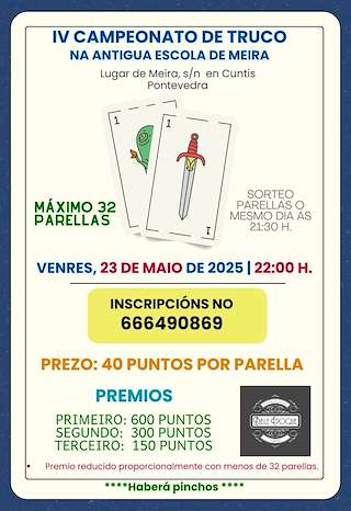 Fechas, información, programa, cartel, imágenes, mapa y ubicación de IV Campeonato de Truco de Meira  en  Cuntis