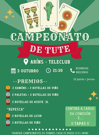 Fechas, información, programa, cartel, imágenes, mapa y ubicación de Campeonato de Tute de Aríns (2025)  en  Santiago de Compostela