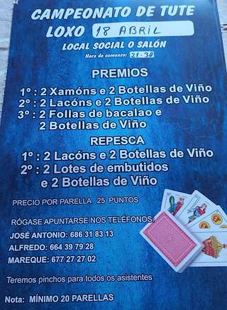 Fechas, información, programa, cartel, imágenes, mapa y ubicación de Campeonato de Tute de Loxo (2026) en Touro