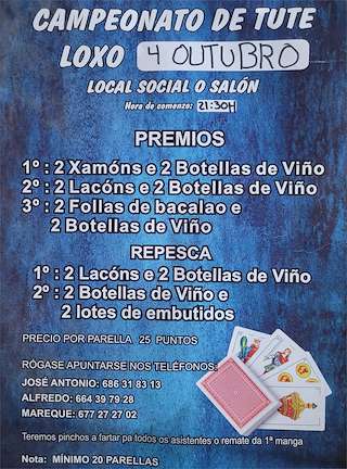 Fechas, información, programa, cartel, imágenes, mapa y ubicación de Campeonato de Tute de Loxo  en  Touro