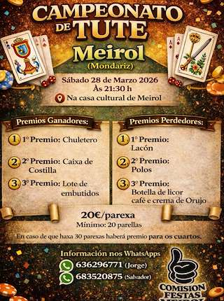 Fechas, información, programa, cartel, imágenes, mapa y ubicación de Campeonato de Tute de Meirol  (2026)  en  Mondariz