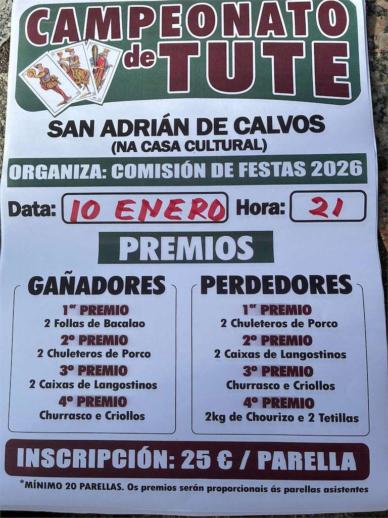 Campeonato de Tute de San Adrián de Calvos (2026) en Fornelos de Montes