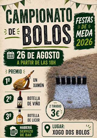 Fechas, información, programa, cartel, imágenes, mapa y ubicación de Campionato de Bolos de Meda (2026)  en  A Veiga