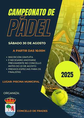 Fechas, información, programa, cartel, imágenes, mapa y ubicación de Campionato de Pádel  en  Frades