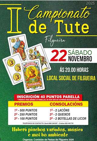 Fechas, información, programa, cartel, imágenes, mapa y ubicación de I Campionato de Tute de Filgueira  (2025)  en  Lalín