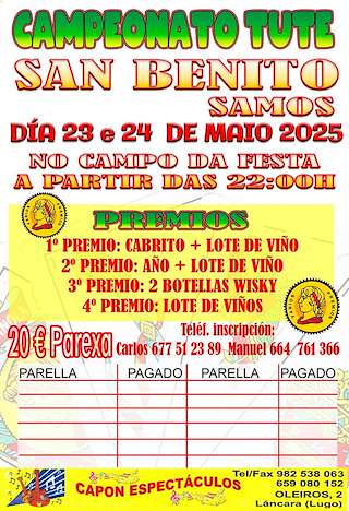 Fechas, información, programa, cartel, imágenes, mapa y ubicación de Campionato de Tute de San Benito  en  Samos