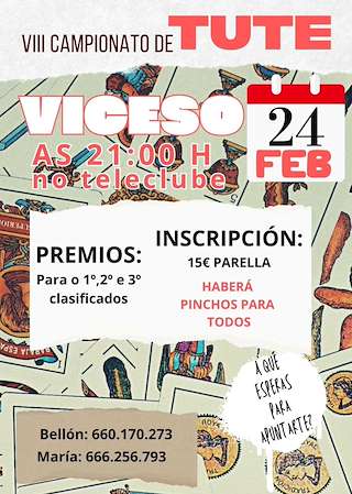 Fechas, información, programa, cartel, imágenes, mapa y ubicación de VIII Campionato de Tute de Viceso  en  Brión