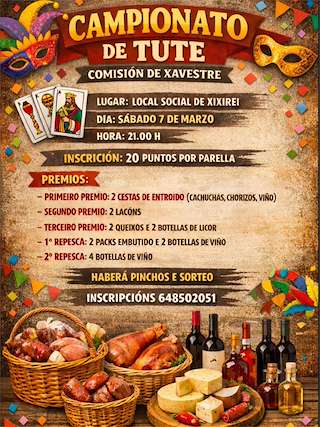 Fechas, información, programa, cartel, imágenes, mapa y ubicación de Campionato de Tute en Xavestre (2026)  en  Trazo