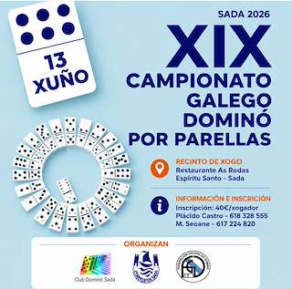 Fechas, información, programa, cartel, imágenes, mapa y ubicación de XIX Campionato Galego de Dominó por Parellas (2026)  en  Sada