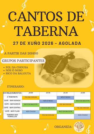Fechas, información, programa, cartel, imágenes, mapa y ubicación de Cantos de Taberna (2026) en Agolada