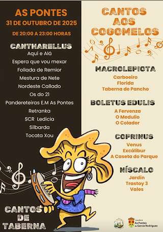 Fechas, información, programa, cartel, imágenes, mapa y ubicación de Cantos de Taberna - Cantos aos Cogomelos (2025)  en  As Pontes de García Rodríguez