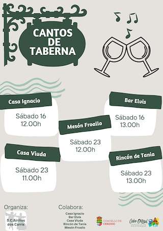 Fechas, información, programa, cartel, imágenes, mapa y ubicación de Cantos de Taberna  en  Cerdido