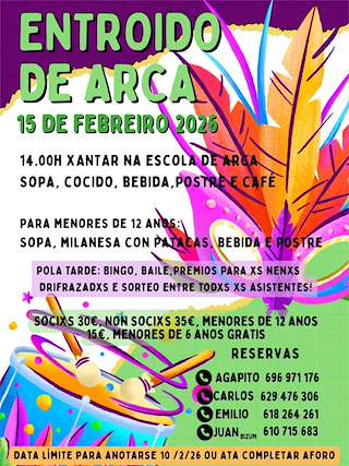 Fechas, información, programa, cartel, imágenes, mapa y ubicación de Carnaval de Arca (2026)  en  A Estrada