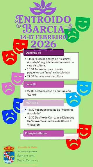 Fechas, información, programa, cartel, imágenes, mapa y ubicación de Carnaval de Barcia (2026) en Melón