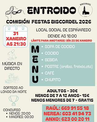 Fechas, información, programa, cartel, imágenes, mapa y ubicación de Carnaval de Biscordel (2026)  en  San Sadurniño