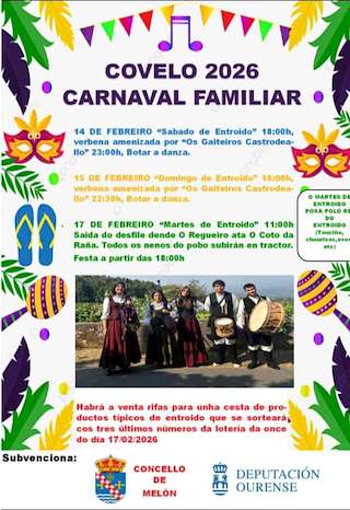 Fechas, información, programa, cartel, imágenes, mapa y ubicación de Carnaval de Covelo (2026) en Melón